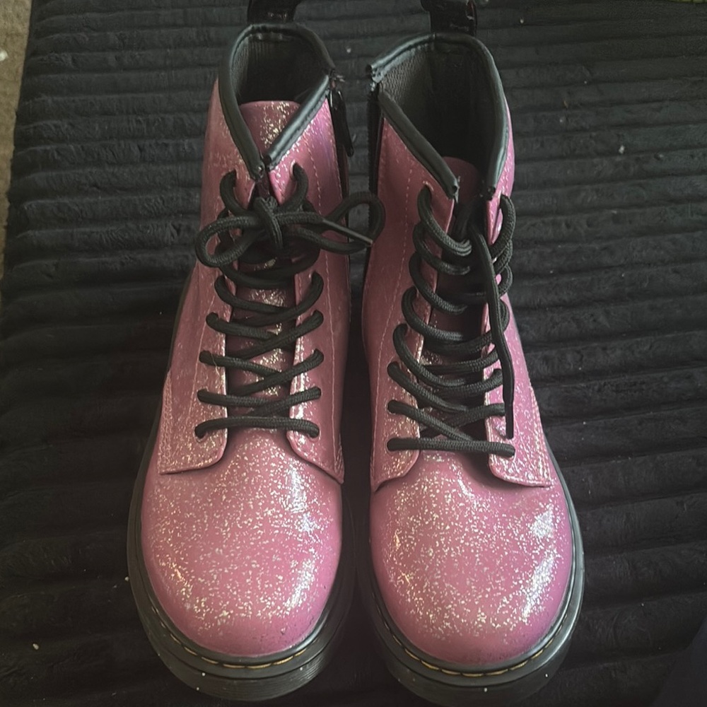 Dr. Martens Pink Glitter Kids Boots